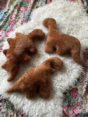 Set of 3 Brown Plush Dinosaur Nugget Throw Pillows